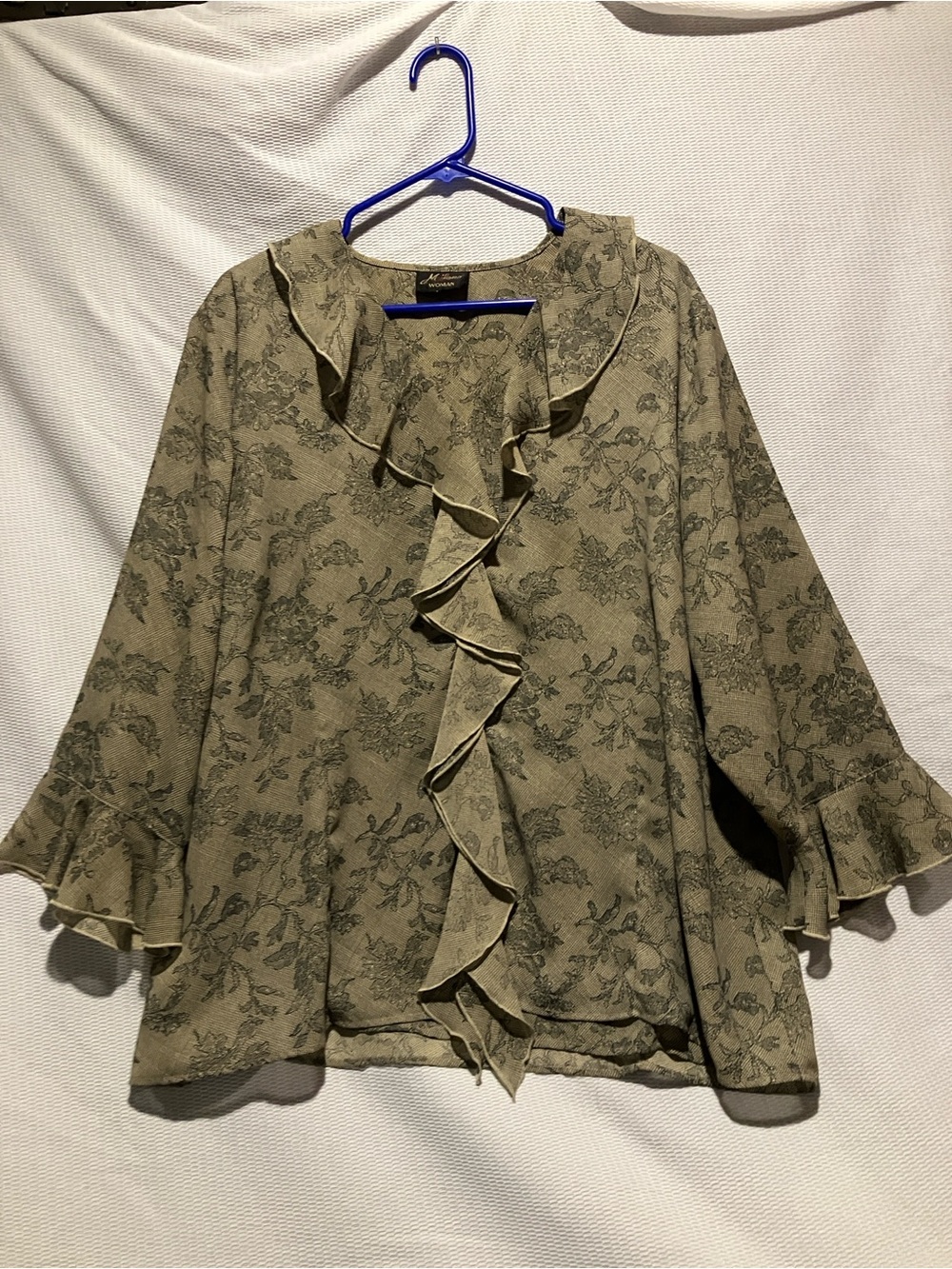Milano Olive Green Floral Ruffle Blouse - Picture 10 of 10